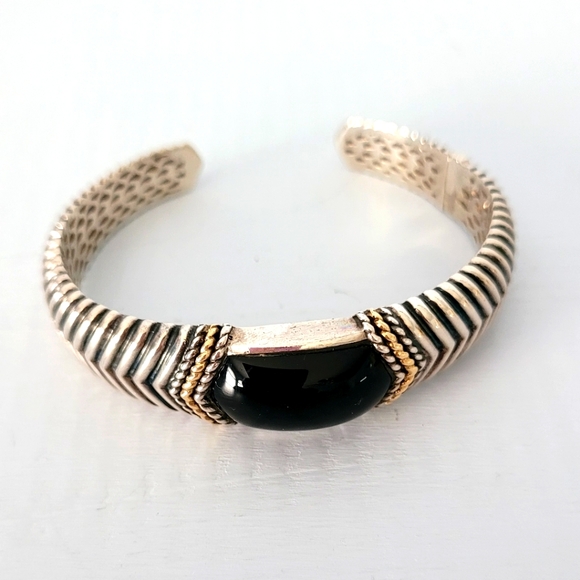 Town & Country .925 & 14k Black Onyx Hinged Cuff Bracelet - Picture 1 of 2